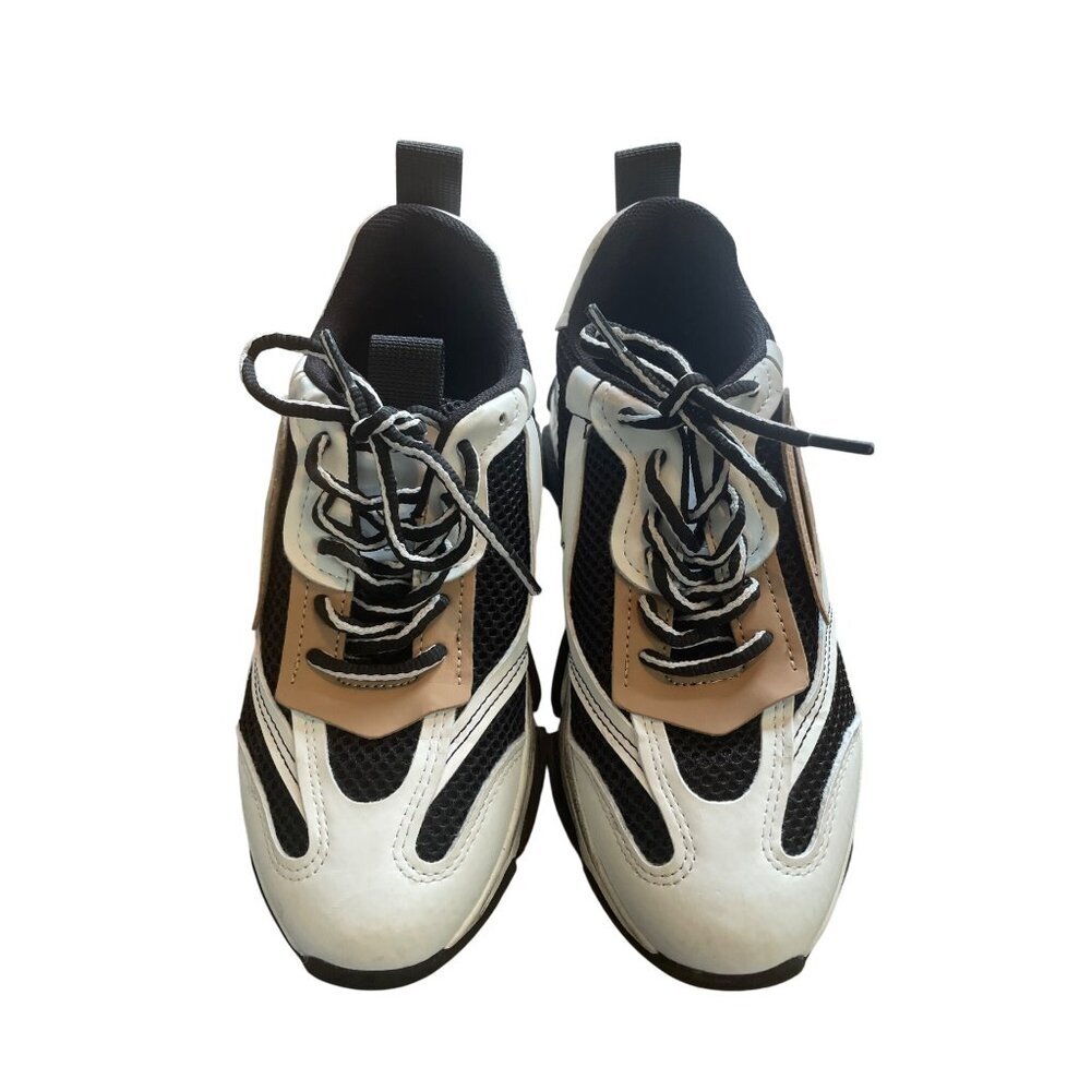 Steve Madden boys Vintage Style Sneakers Size 2 M Black/White/Brown Mesh & Synth